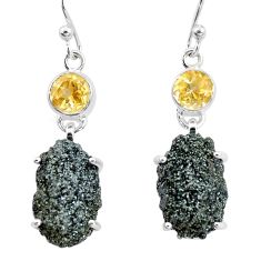 Clearance Sale- 22.30cts natural green seraphinite in quartz citrine 925 silver earrings p16736