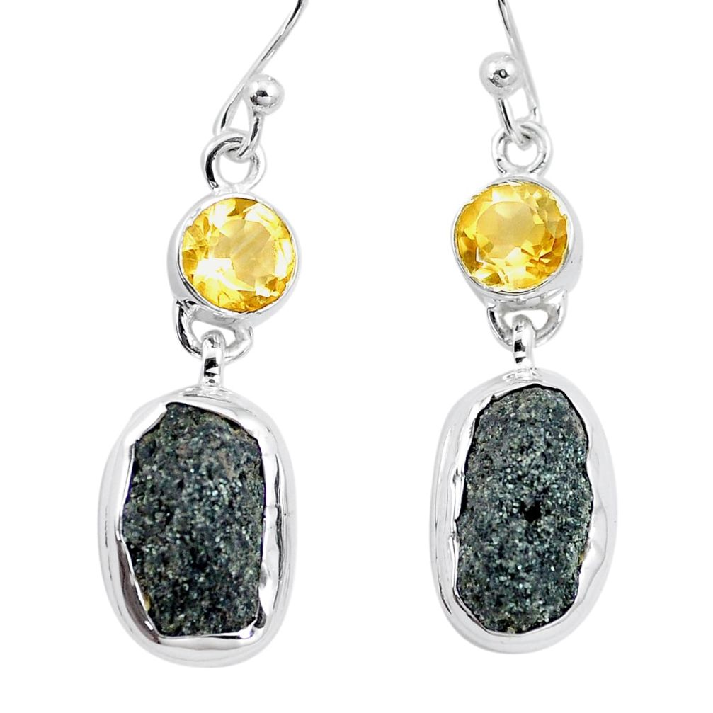 15.47cts natural green seraphinite in quartz citrine 925 silver earrings p16740