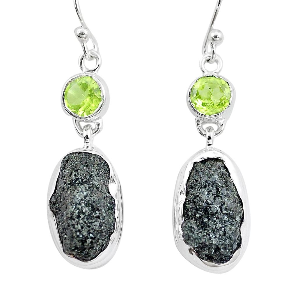 18.47cts natural green seraphinite in quartz peridot 925 silver earrings p16737