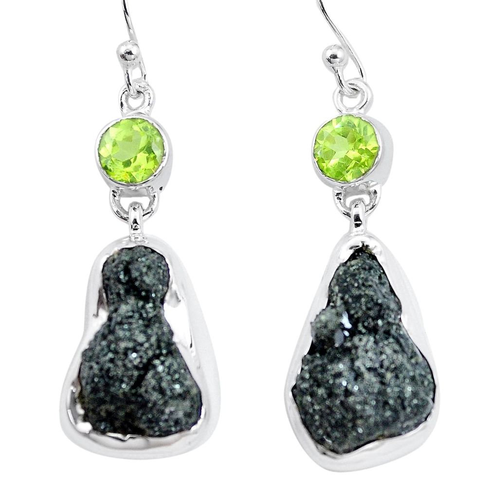 22.29cts natural green seraphinite in quartz peridot 925 silver earrings p16738