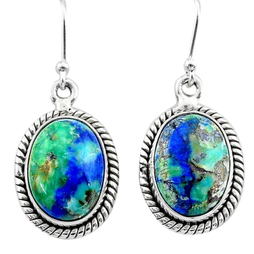 12.71cts natural green turquoise azurite 925 silver dangle earrings t37541