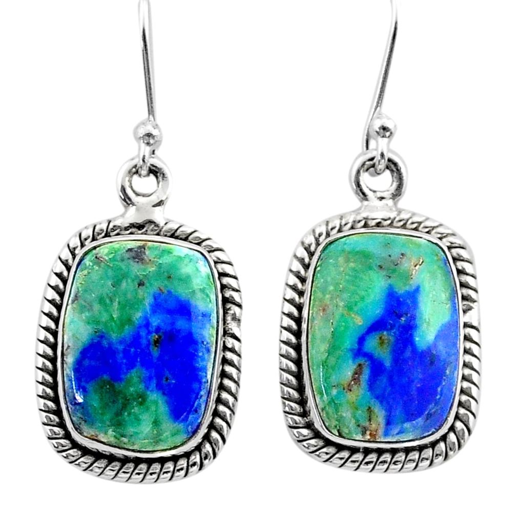 12.44cts natural green turquoise azurite 925 silver dangle earrings t37556