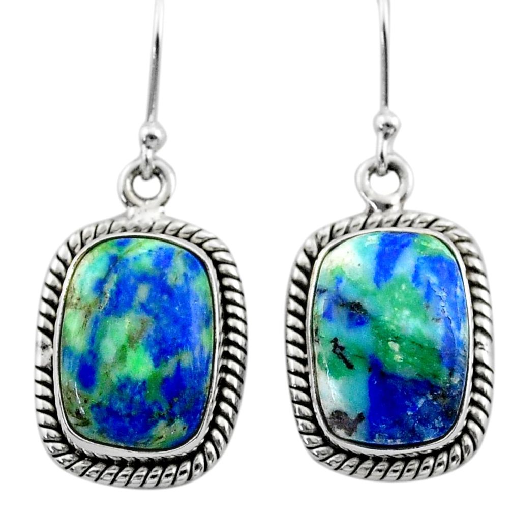 13.84cts natural green turquoise azurite 925 silver dangle earrings t37559