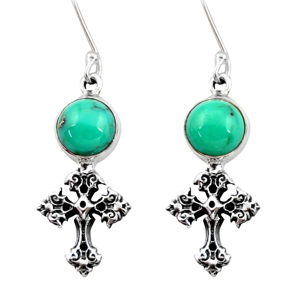 6.70cts natural green turquoise tibetan 925 silver holy cross earrings d40521