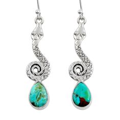 5.34cts natural green turquoise tibetan pear 925 silver snake earrings y26109