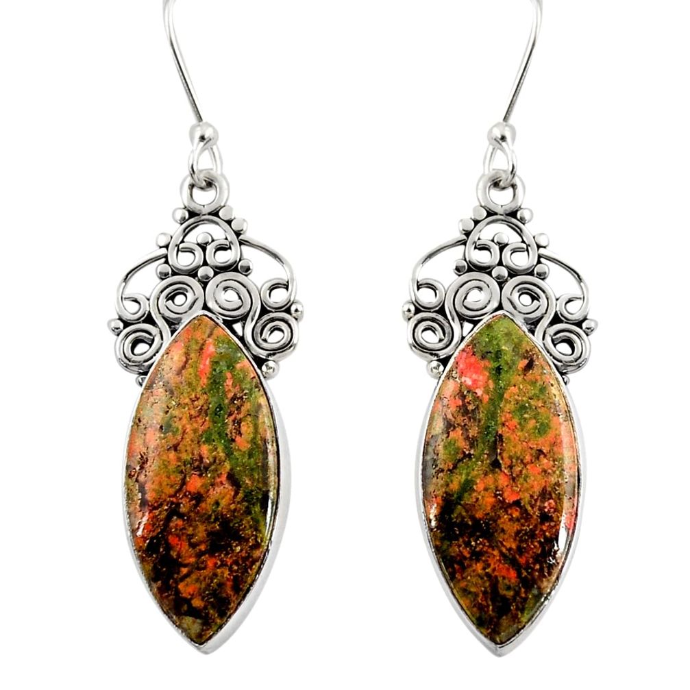 17.57cts natural green unakite 925 sterling silver dangle earrings d39610