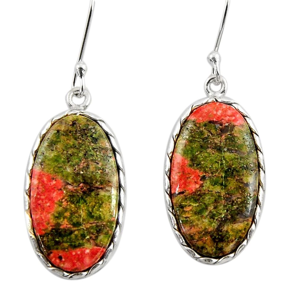 16.88cts natural green unakite 925 sterling silver dangle earrings d39709