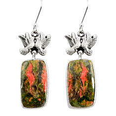 Clearance Sale- 26.08cts natural green unakite 925 sterling silver love birds earrings d39614