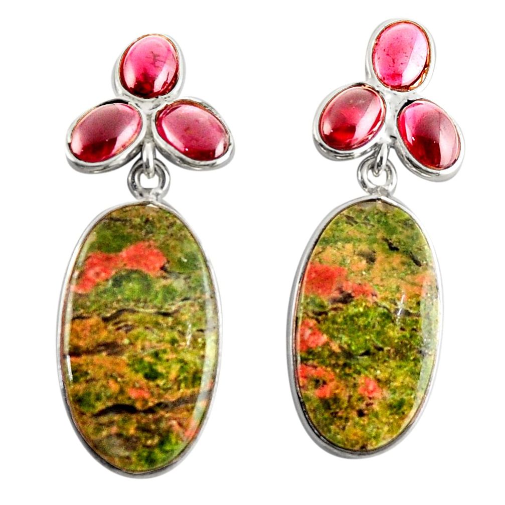  green unakite garnet 925 sterling silver dangle earrings d39680