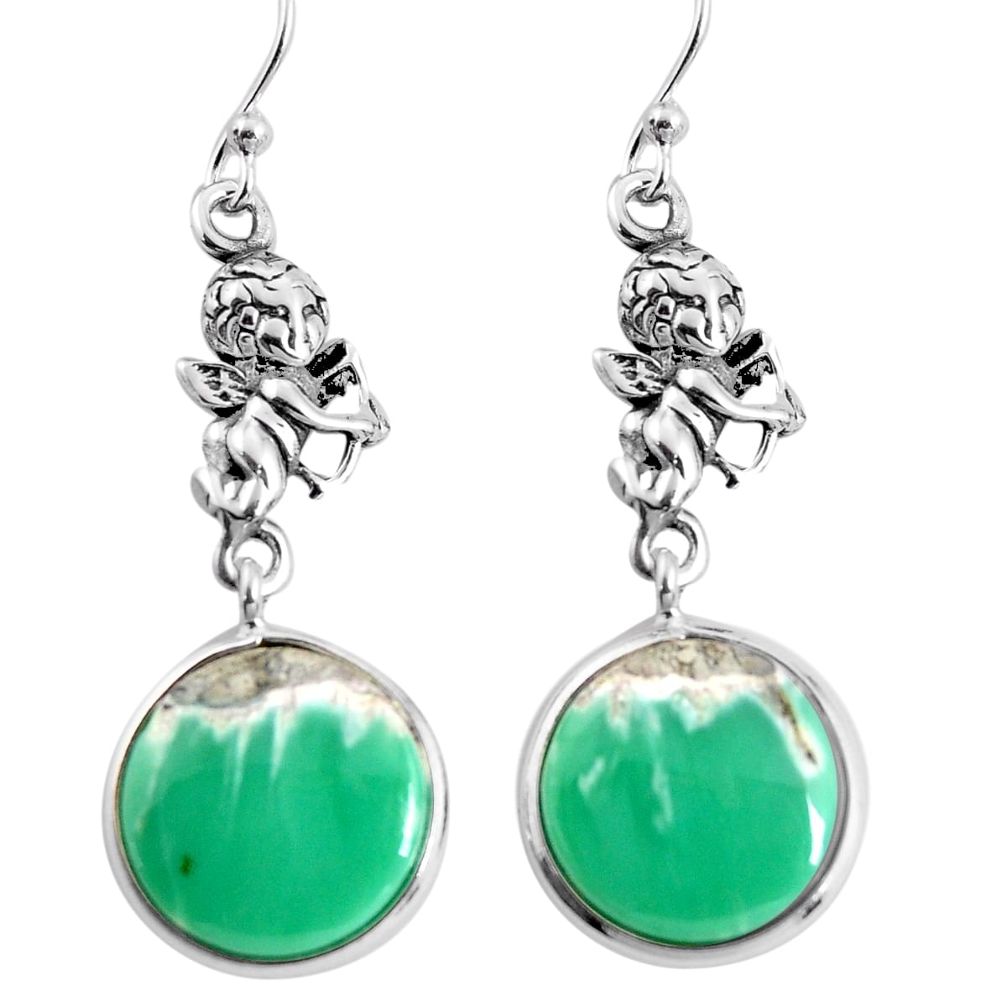 15.34cts natural green variscite 925 silver cupid angel wings earrings p91821