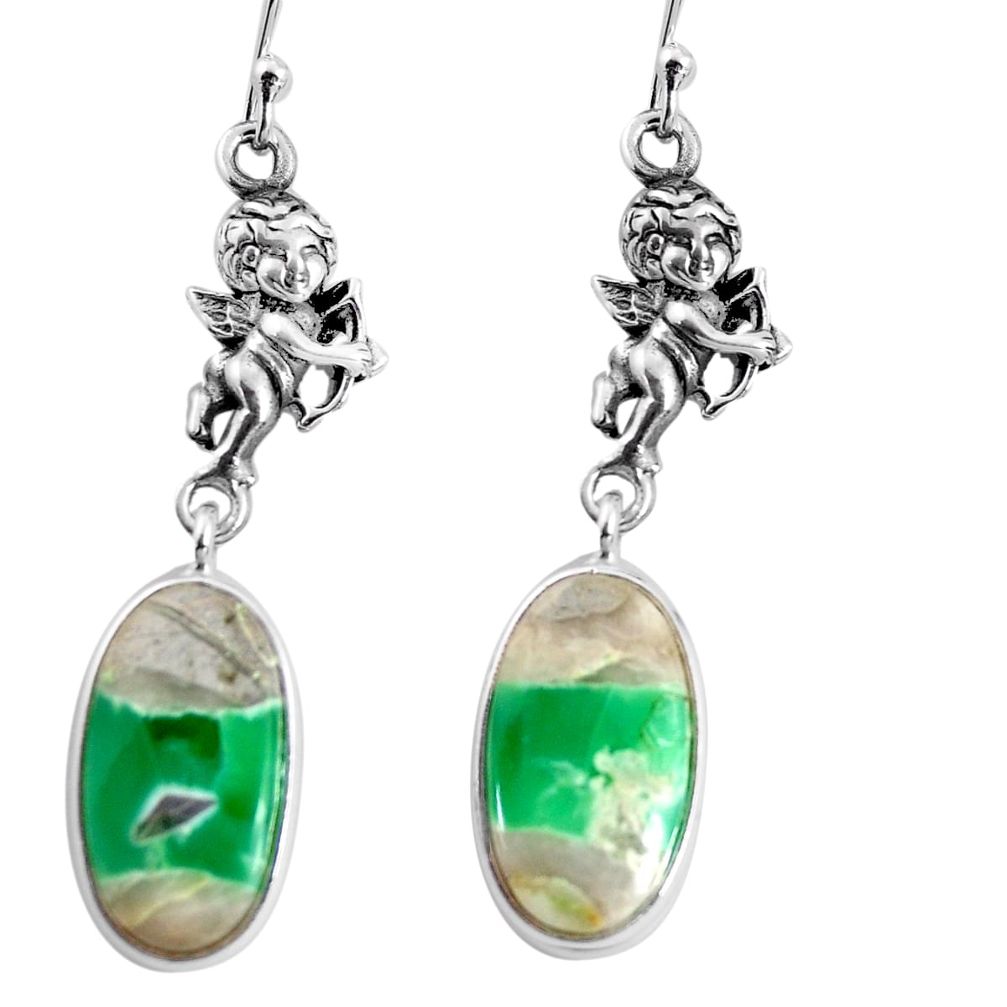 14.73cts natural green variscite 925 silver cupid angel wings earrings p91827