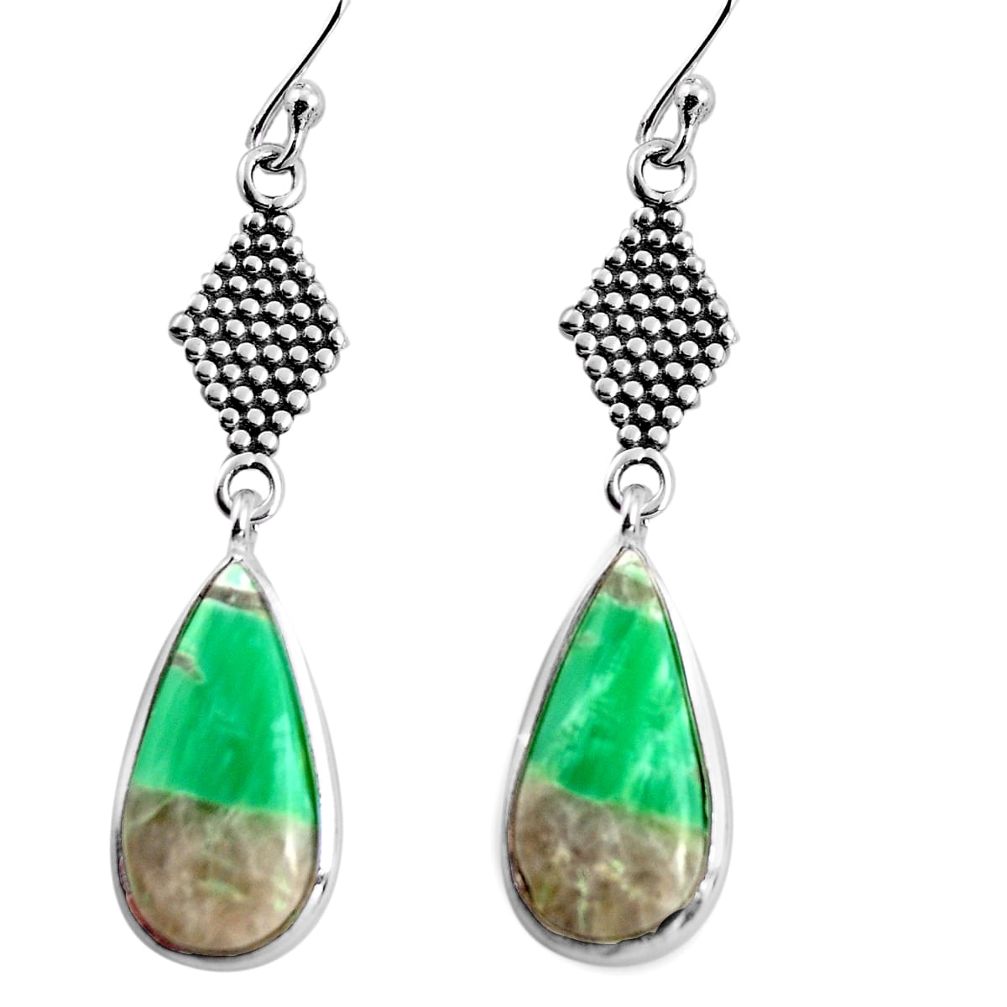 11.26cts natural green variscite 925 sterling silver dangle earrings p91822