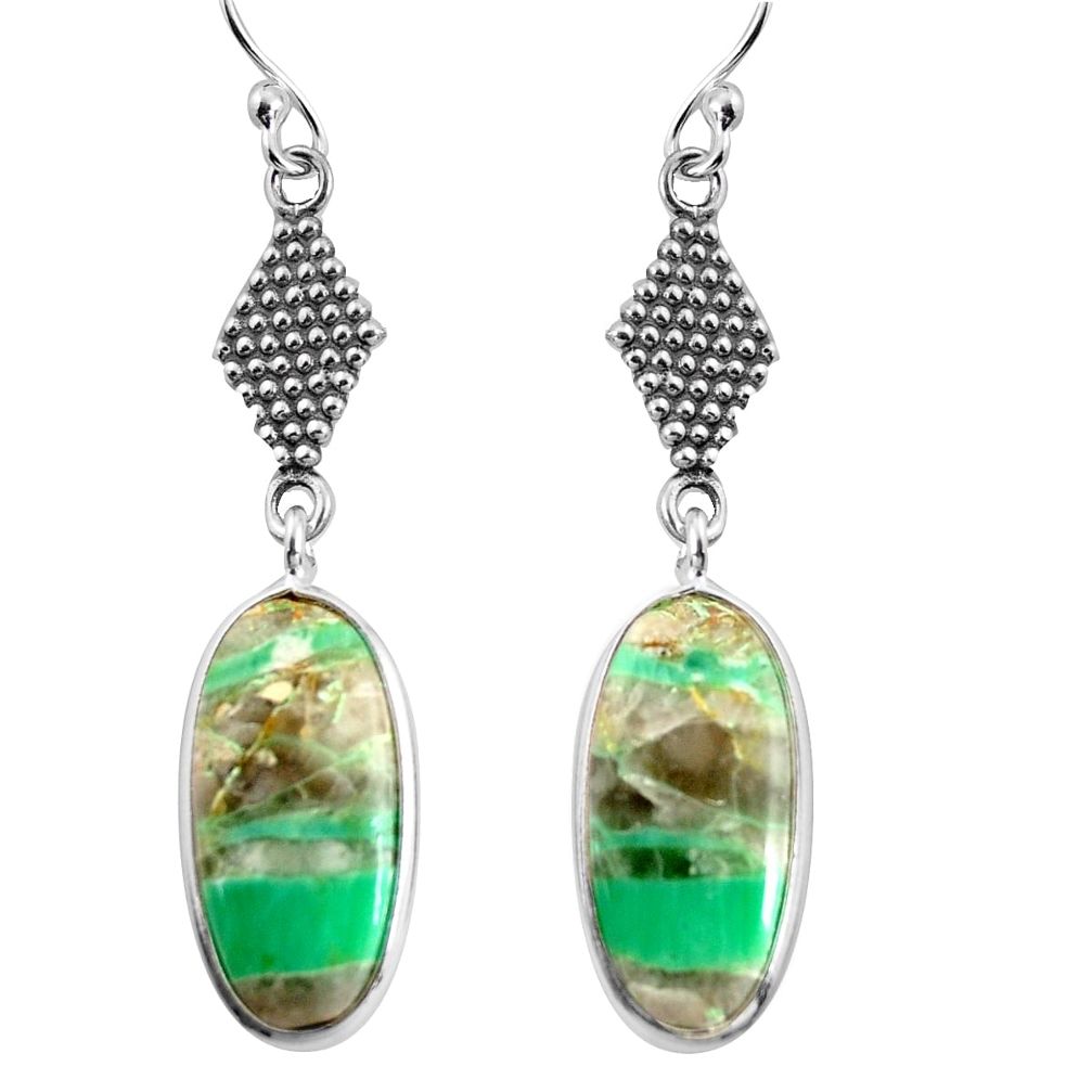 13.69cts natural green variscite 925 sterling silver dangle earrings p91826
