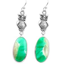 Clearance Sale- 13.70cts natural green variscite 925 sterling silver owl earrings jewelry p72517
