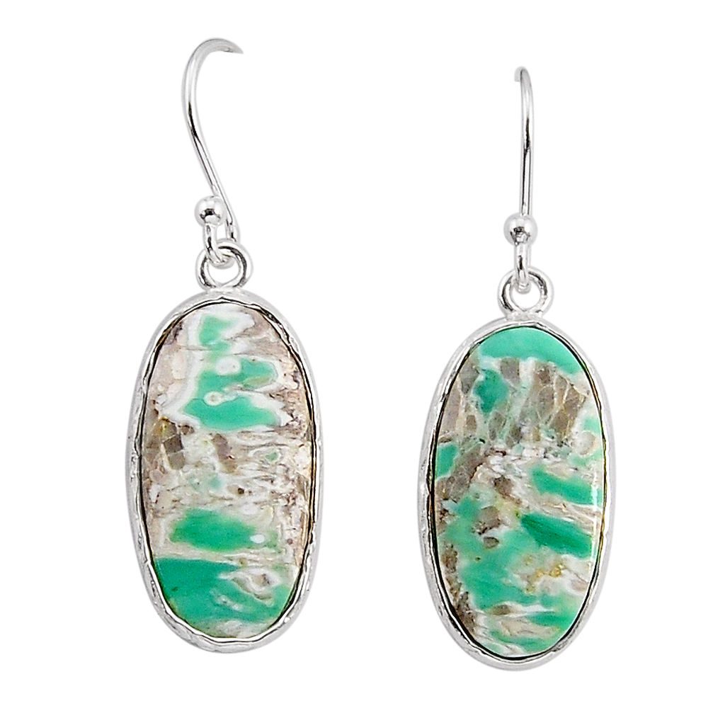 9.72cts natural green variscite oval 925 sterling silver dangle earrings y70284