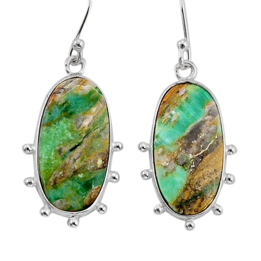 10.89cts natural green variscite oval 925 sterling silver dangle earrings y72932