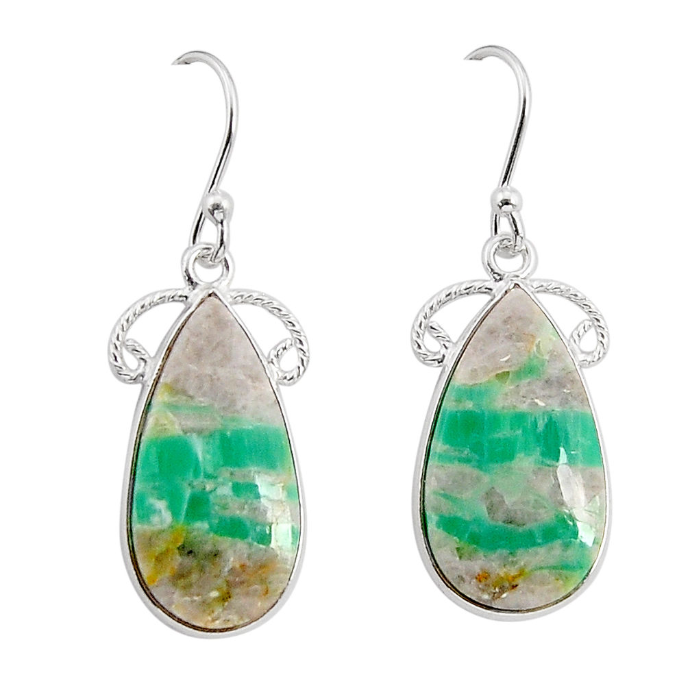 12.94cts natural green variscite pear 925 sterling silver dangle earrings y70257
