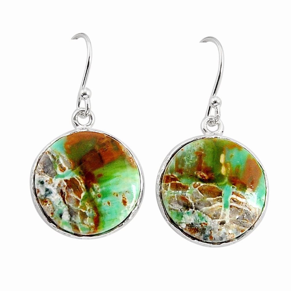 13.61cts natural green variscite round sterling silver dangle earrings y70363