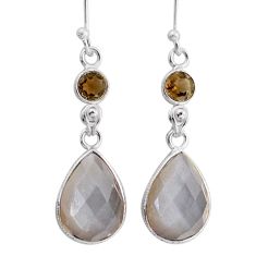 11.28cts natural grey moonstone smoky topaz 925 silver dangle earrings t80889