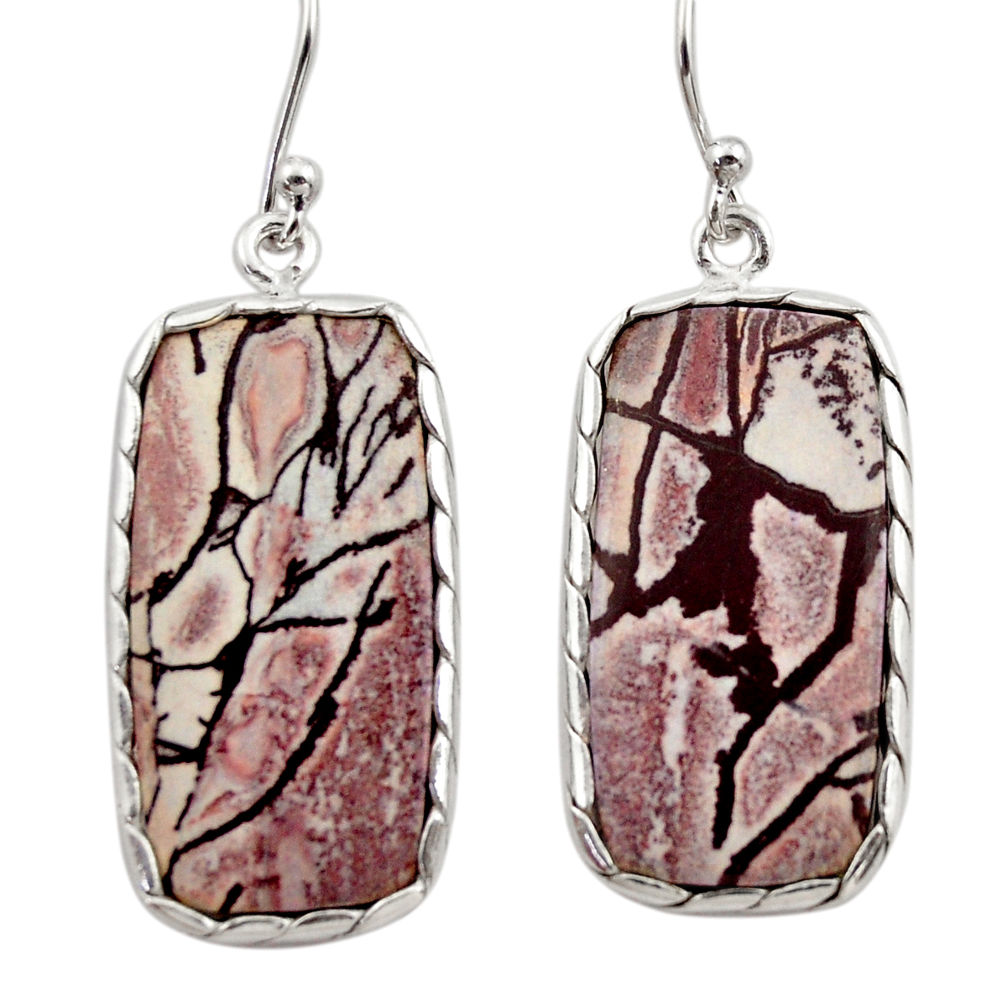 18.12cts natural grey sonoran dendritic rhyolite 925 silver earrings r30403