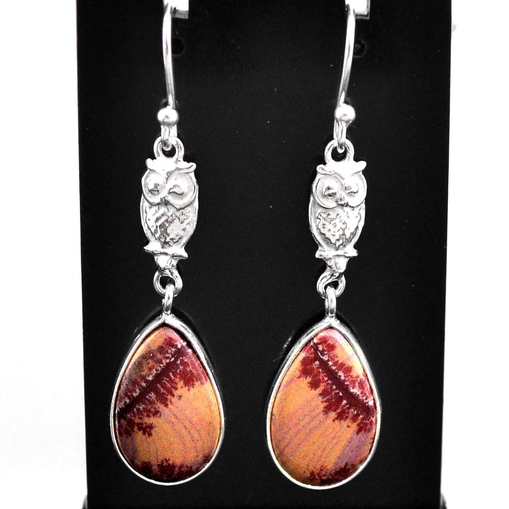 9.91cts natural grey sonoran dendritic rhyolite 925 silver owl earrings t60778