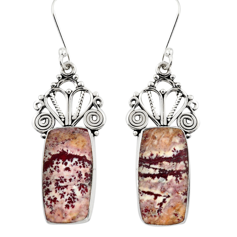  grey sonoran dendritic rhyolite silver dangle earrings d39626