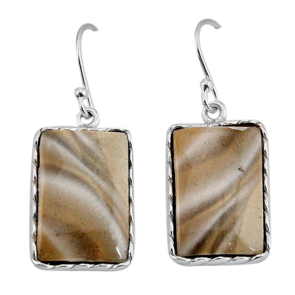 15.37cts natural grey striped flint ohio octagan silver dangle earrings y72977