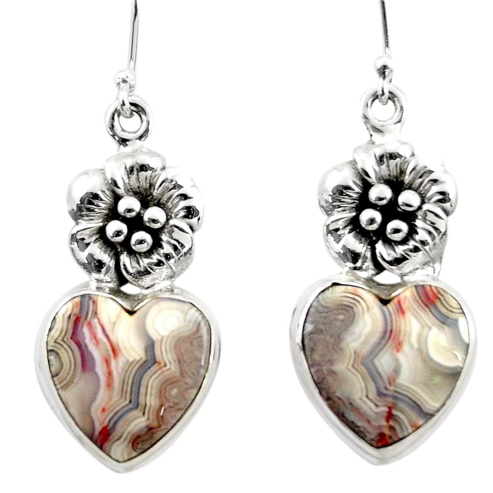 17.62cts natural heart laguna lace agate 925 silver flower earrings r46954