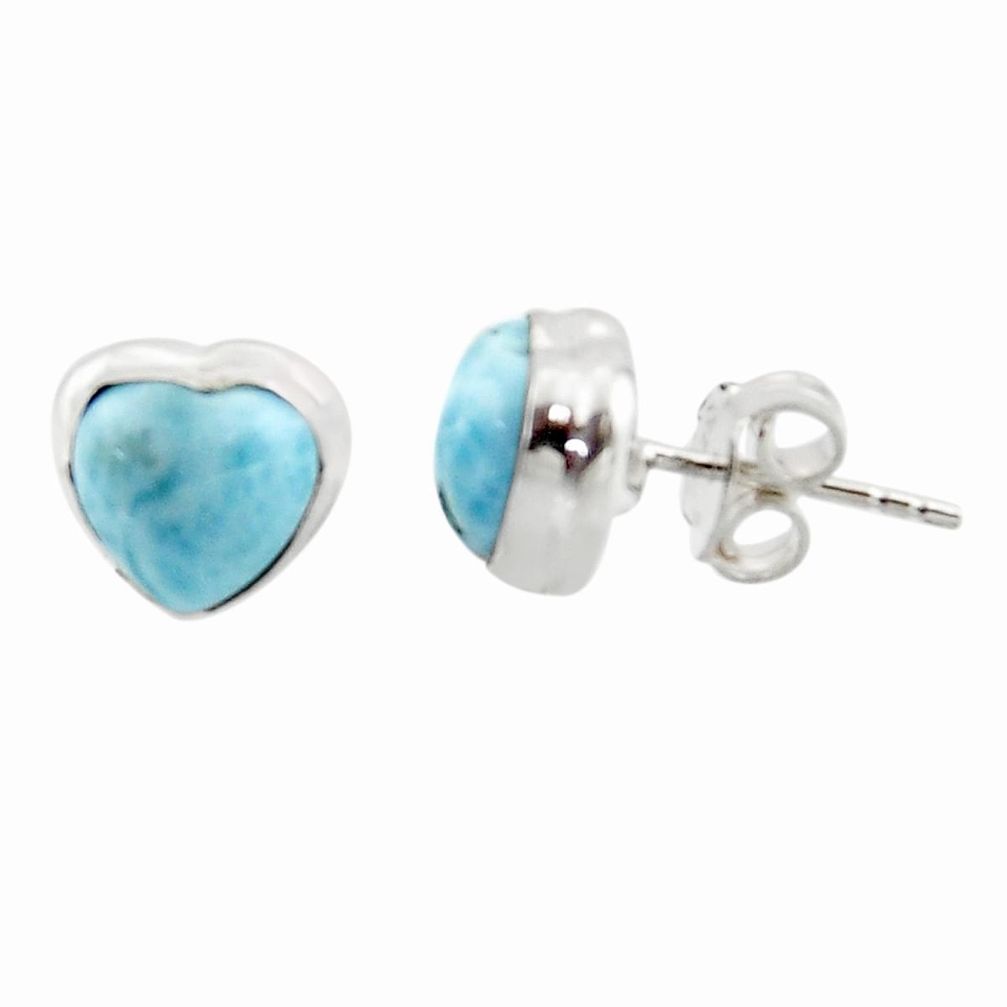 6.00cts natural heart larimar 925 sterling silver stud earrings jewelry r43861