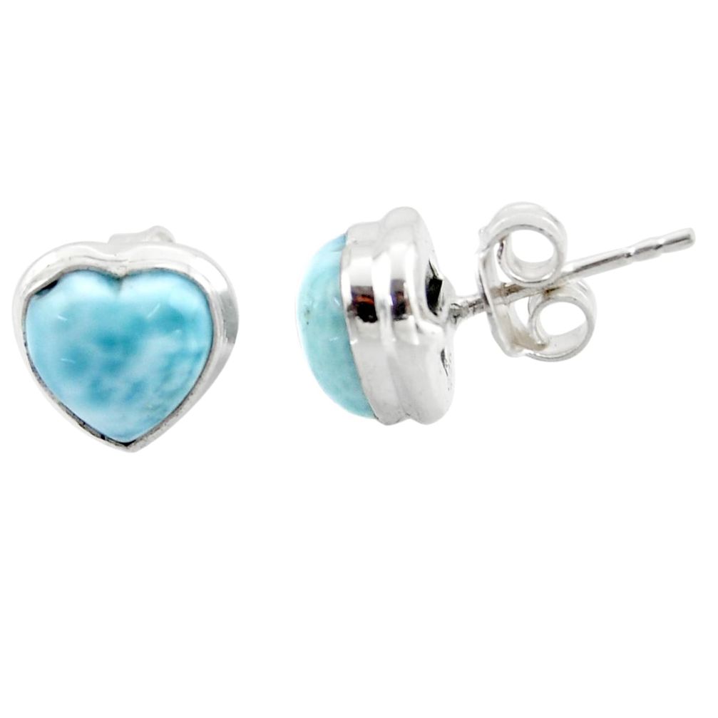 6.50cts natural heart larimar 925 sterling silver stud earrings jewelry r43867