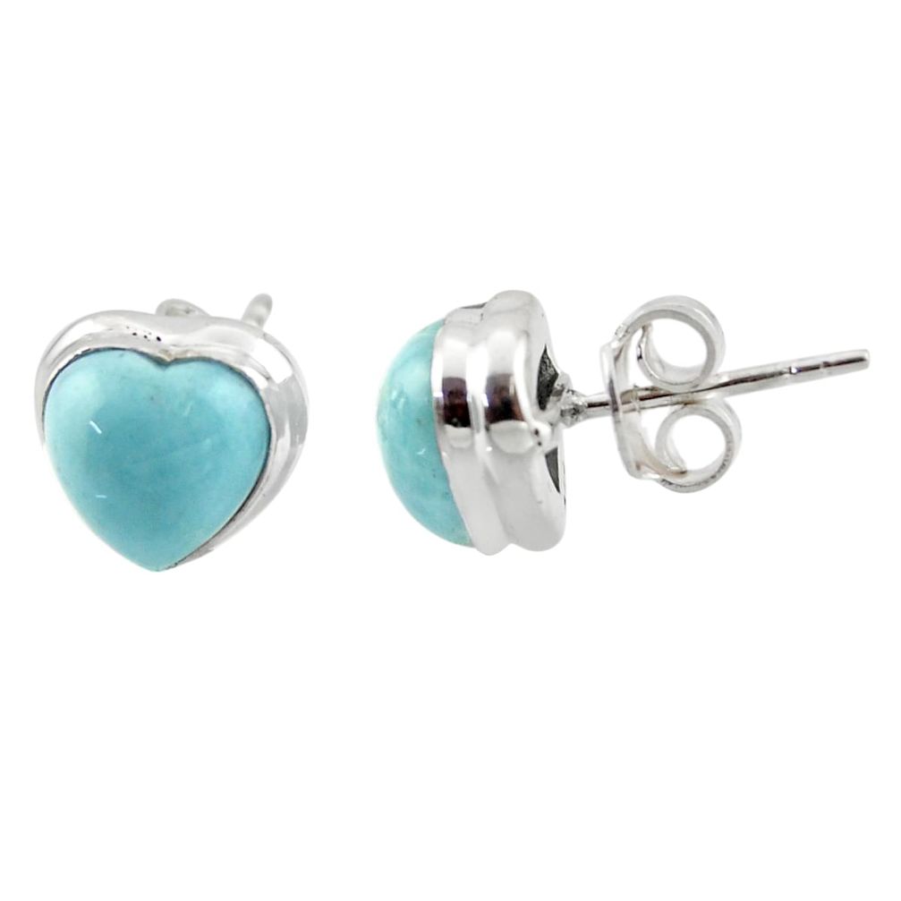 6.34cts natural heart larimar 925 sterling silver stud earrings jewelry r43868