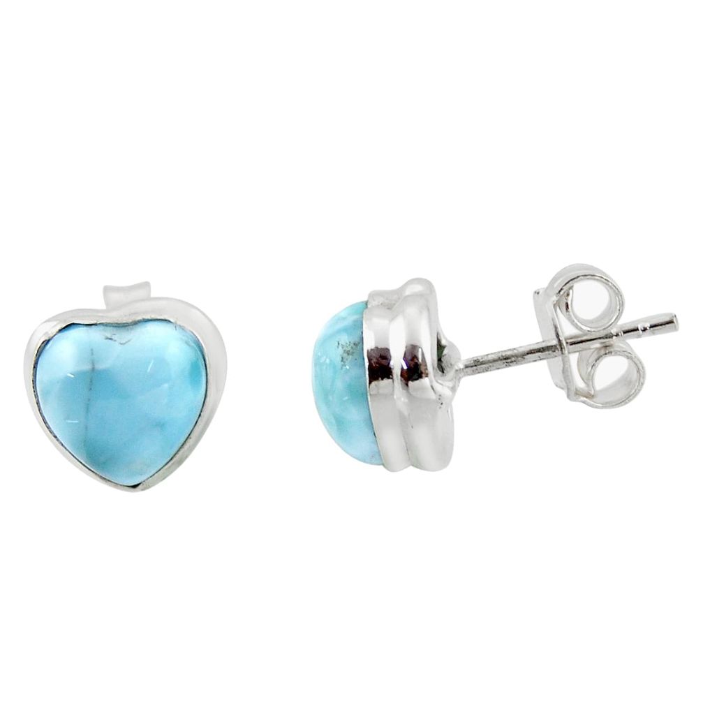6.53cts natural heart larimar 925 sterling silver stud earrings jewelry r43870