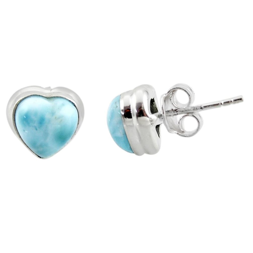 6.44cts natural heart larimar 925 sterling silver stud earrings jewelry r43873