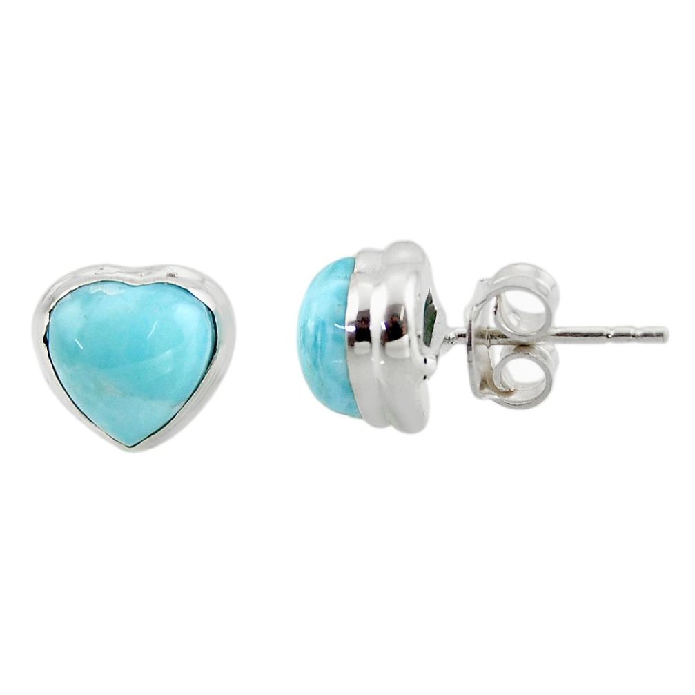 6.00cts natural heart larimar 925 sterling silver stud earrings jewelry r43874