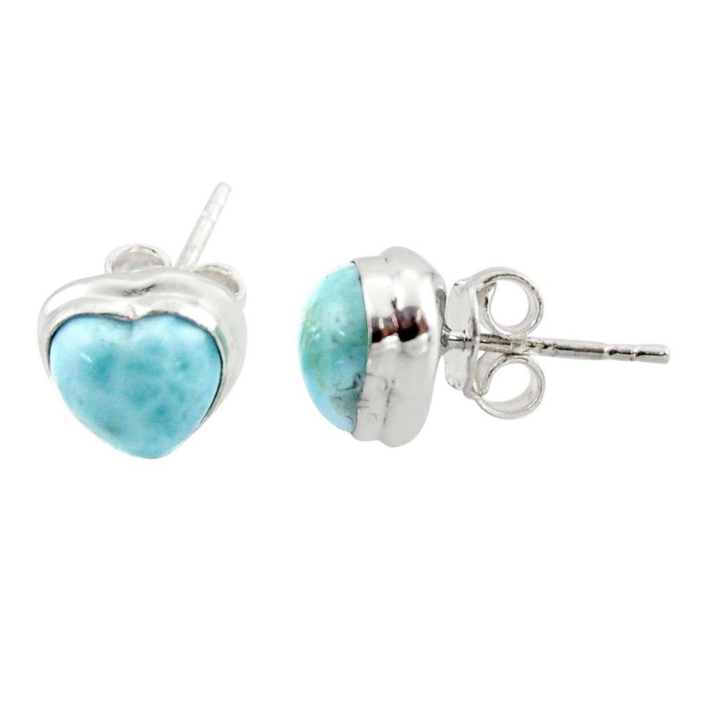 6.59cts natural heart larimar 925 sterling silver stud earrings jewelry r43877