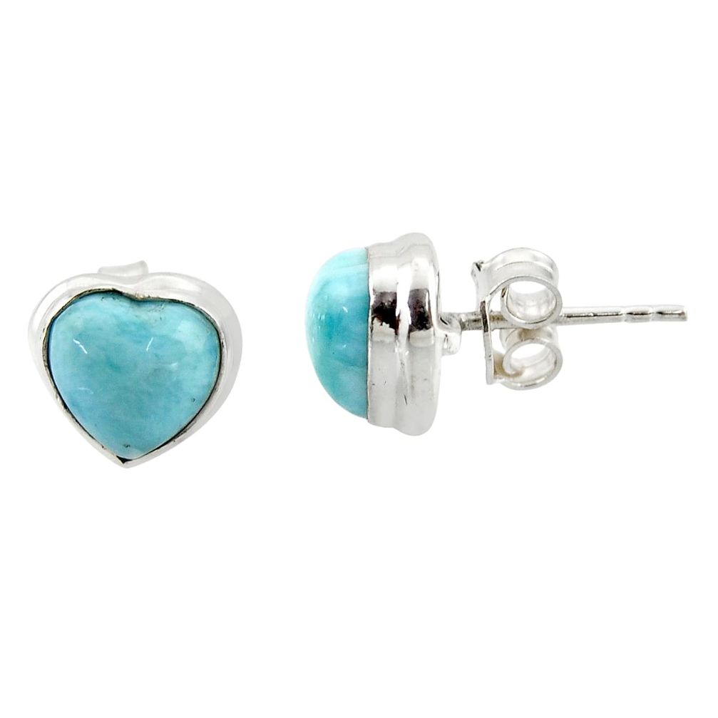 6.25cts natural heart larimar 925 sterling silver stud earrings jewelry r43878