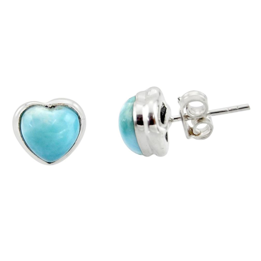 6.37cts natural heart larimar 925 sterling silver stud earrings jewelry r43880