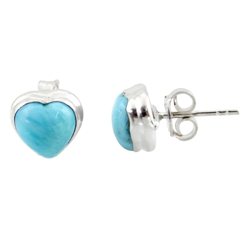 6.63cts natural heart larimar 925 sterling silver stud earrings jewelry r43885