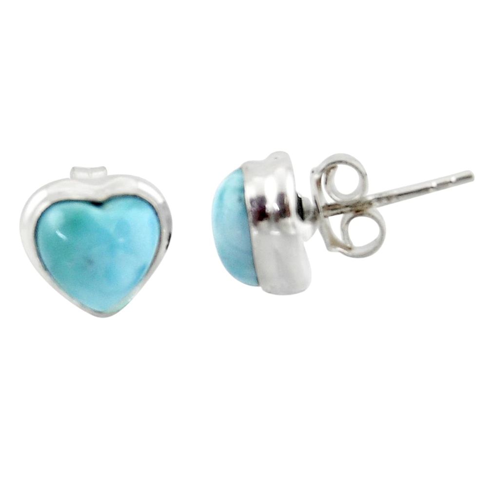 6.37cts natural heart larimar 925 sterling silver stud earrings jewelry r43888