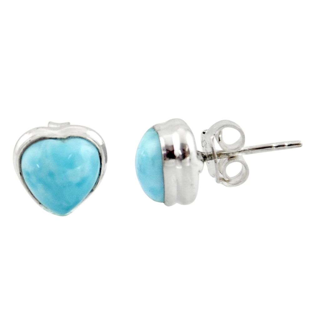 6.64cts natural heart larimar 925 sterling silver stud earrings jewelry r43889
