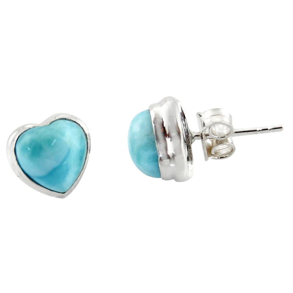 6.41cts natural heart larimar 925 sterling silver stud earrings jewelry r43891