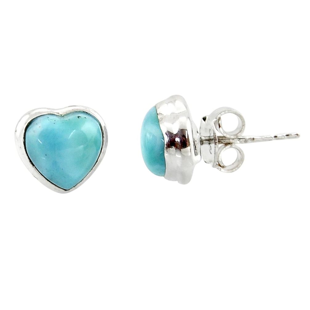 6.33cts natural heart larimar 925 sterling silver stud earrings jewelry r43892