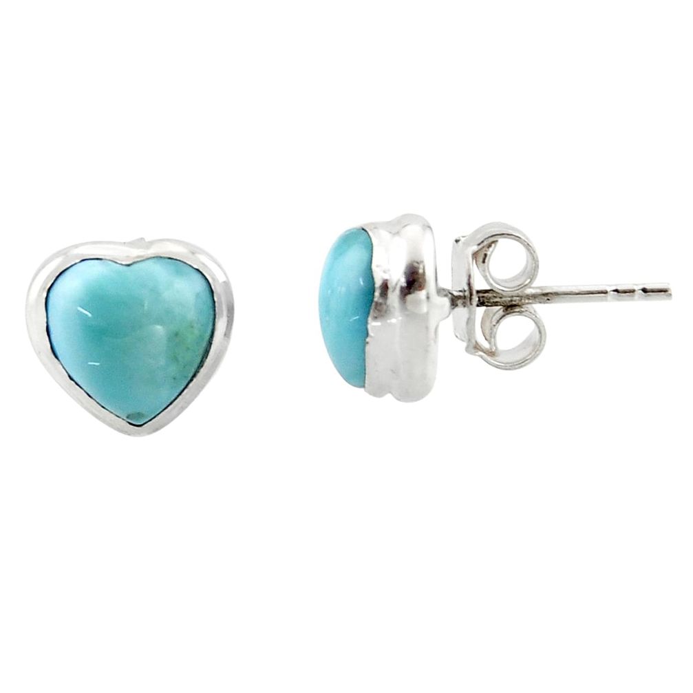 6.12cts natural heart larimar 925 sterling silver stud earrings jewelry r43893