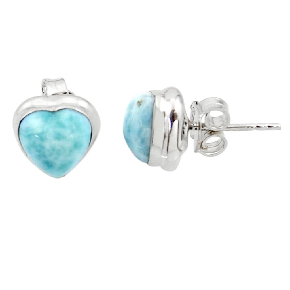 5.90cts natural heart larimar 925 sterling silver stud earrings jewelry r44069