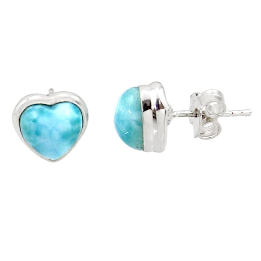 5.85cts natural heart larimar 925 sterling silver stud earrings jewelry r44070