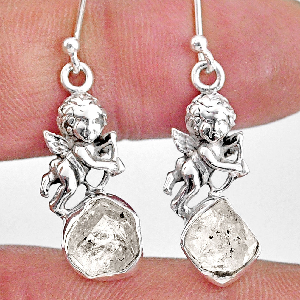 6.83cts natural herkimer diamond 925 silver cupid angel wings earrings r61575