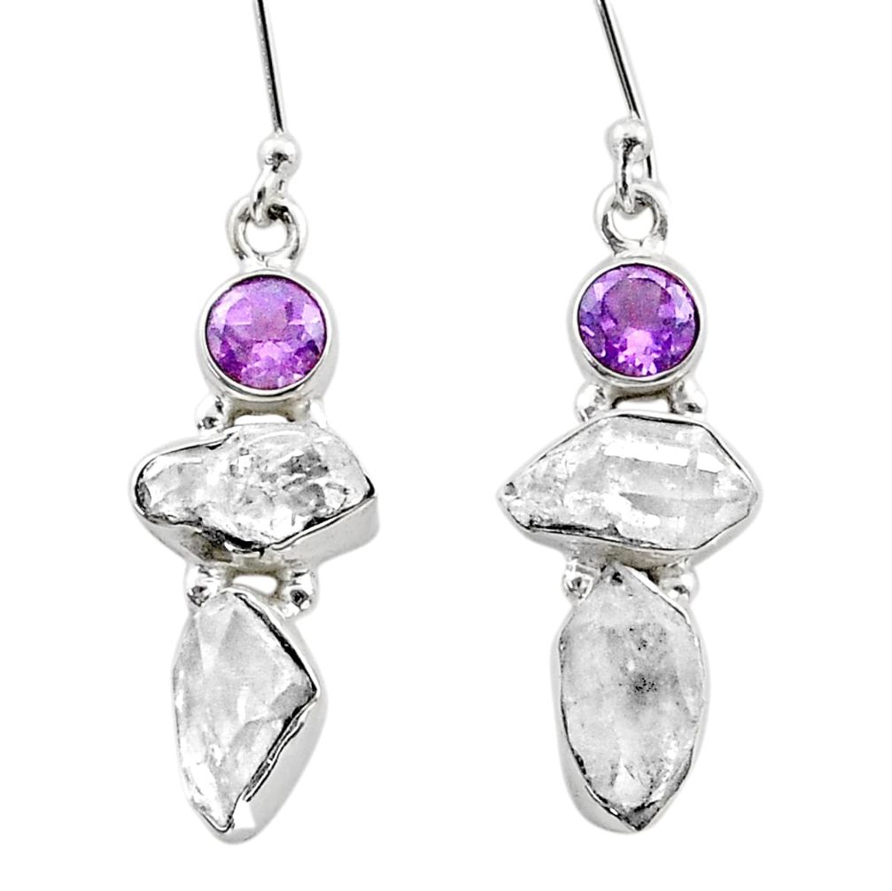 11.15cts natural herkimer diamond amethyst 925 silver dangle earrings t72788