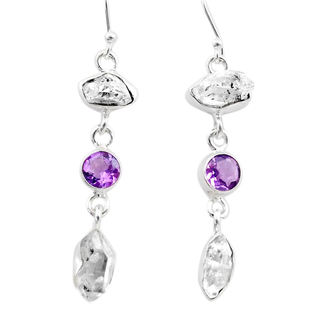 13.40cts natural herkimer diamond amethyst 925 silver dangle earrings t72810