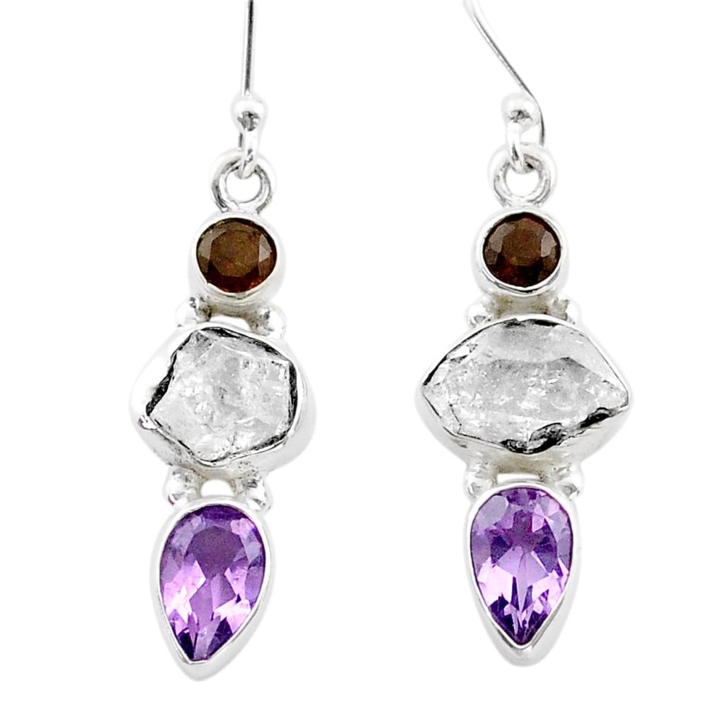 10.45cts natural herkimer diamond amethyst smoky topaz silver earrings t72804