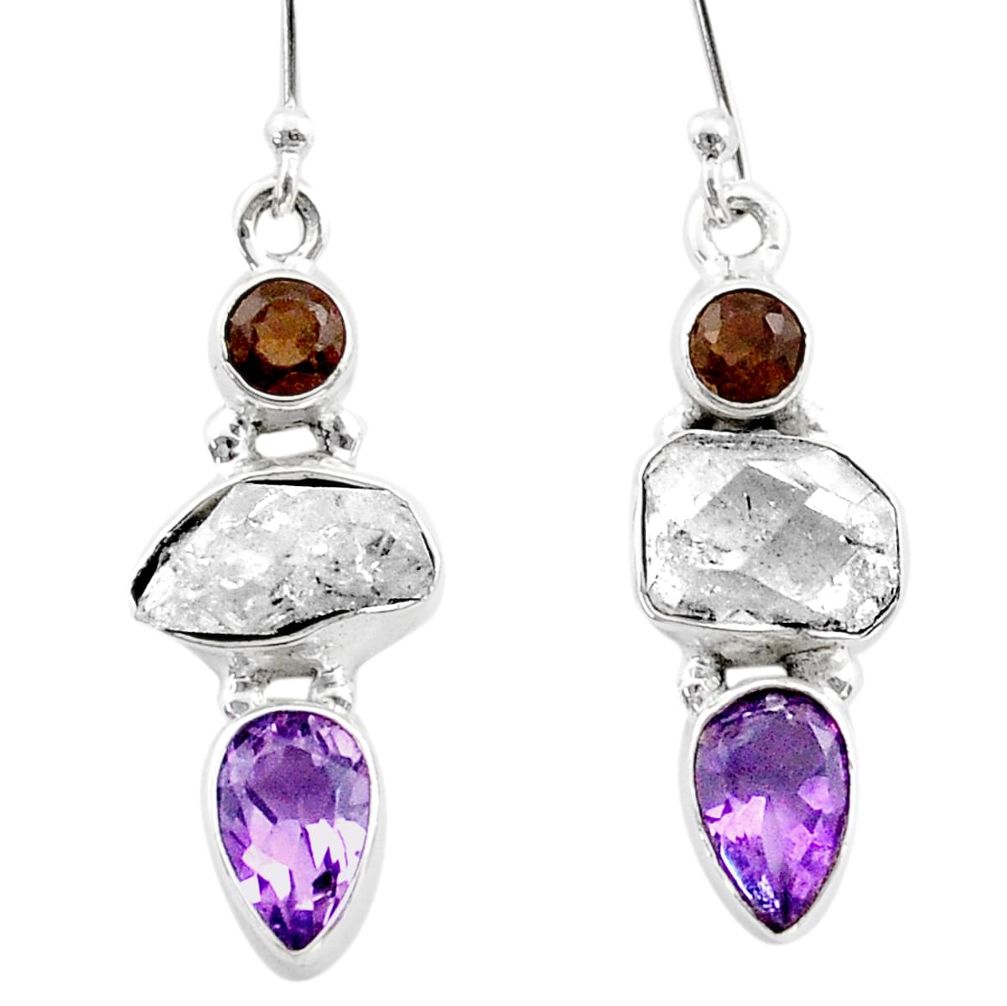  herkimer diamond amethyst smoky topaz silver earrings t72816